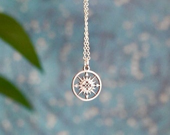 COMPASS NECKLACE |  Travel Inspired Gift - Adventure Jewellery - Wanderlust Jewellery - Compass Pendant - Sterling Silver