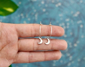 SILVER MOON HOOPS | Star Hoop Earrings - Sterling Silver Earrings - 925 Silver - Celestial Jewellery - Astronomy - Stargazer