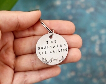 Stamped Keychain - The Mountains Are Calling | Adventure Gift, Travel Keyring, Road-Trip Gift, Backpack Charm