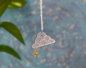 STORMY SKIES NECKLACE | Celestial Jewellery - Constellation Jewellery - Cloud Pendant - Lightening Bolt - Sterling Silver