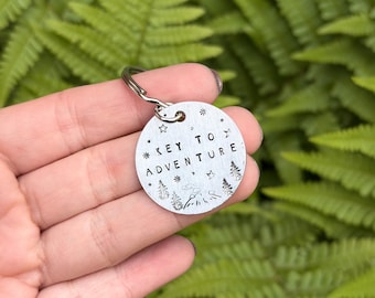 Hand Stamped Adventure Keychain | Zipper Pull, Travel Gift