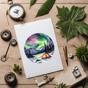 UNDER THE AURORA | A5 Print - Northern Lights - Camping Print - Mountain Print - Aurora Borealis Print - Travel Gift - Art Print