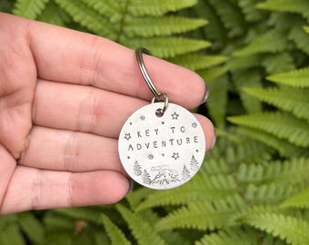 Hand Stamped Keychain | Key To Adventure | Zipper Pull | Travel Gift