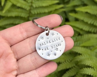 Hand Stamped Keychain | Shine Like The Stars Zipper Pull, Travel Gift