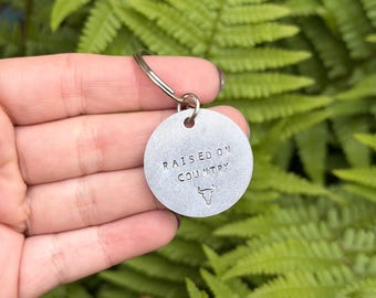 Hand Stamped Keychain | Raised On Country Zipper Pull