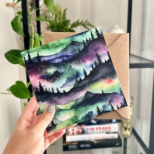 de voeux de forêt d'Aurora | Carte d'anniversaire - carte de Noël - carte de voeux vierge - aurores boréales