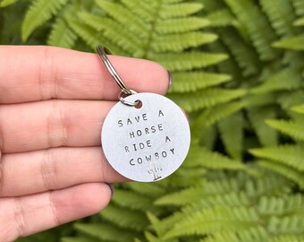 Hand Stamped Keychain | Save A Horse Ride A Cowboy Zipper Pull