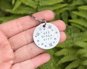 STAMPED KEYCHAIN | Seconds Sale - One Small Step - Custom Keychain - Zipper Pull - Travel Gift