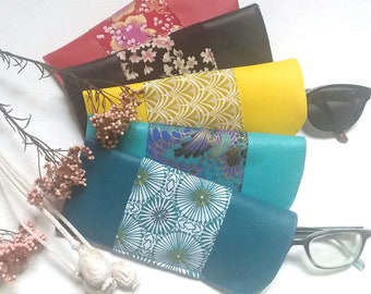Customizable semi-rigid padded glasses case in cheerful and colorful vegan imitation leather