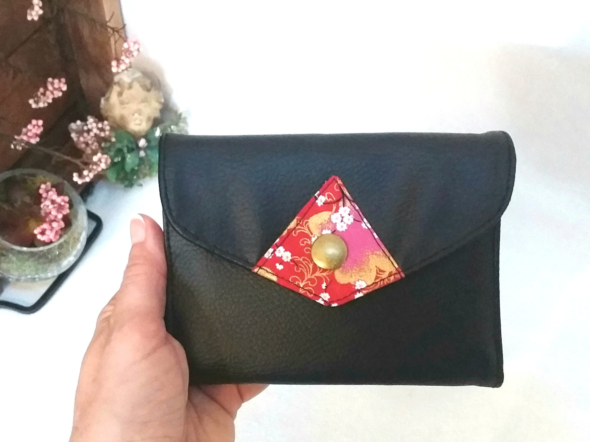 ESPE Gemma Vegan Leather Small Wallet with Cherry Blossom Appliqué Grey