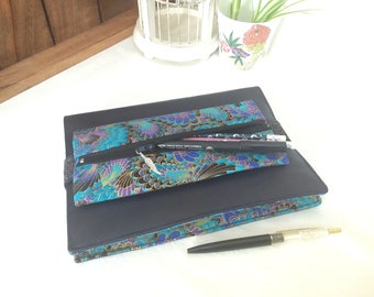 Faux leather cover with notebook and elasticated pencil case: take notes, make a travel notebook or creative journal