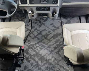 Thor Inception/Pasadena Designer Floor mats, 2018-2026, Waterproof Carpet for Super-C Freightliner S2RV, Abstract Black/Gray 3 Piece Set
