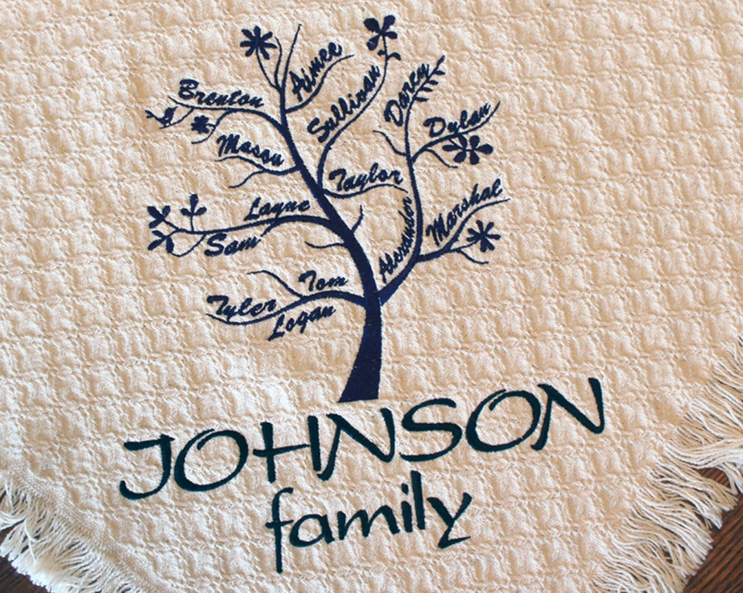 Personalized Family Tree Blanket Custom Embroidered Family Throws