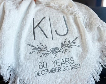 DIAMOND Personalized Anniversary Embroidered Throws and Blankets |  25 Years | 25th Anniversary Gift for Parents | Silver Anniversary