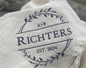 Personalized wedding blankets with their LAST name | embroidered throws | custom monogrammed afghan | personal wedding gift | initials USA