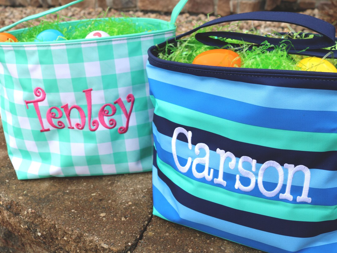 Personalized Easter Basket Boy Striped or Girl Plaid With Etsy
