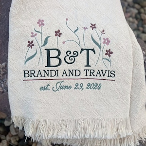 Wildflower personalized wedding throws + blankets | custom monogram | wedding gift | personal wedding afghan | initials embroidery | outdoor