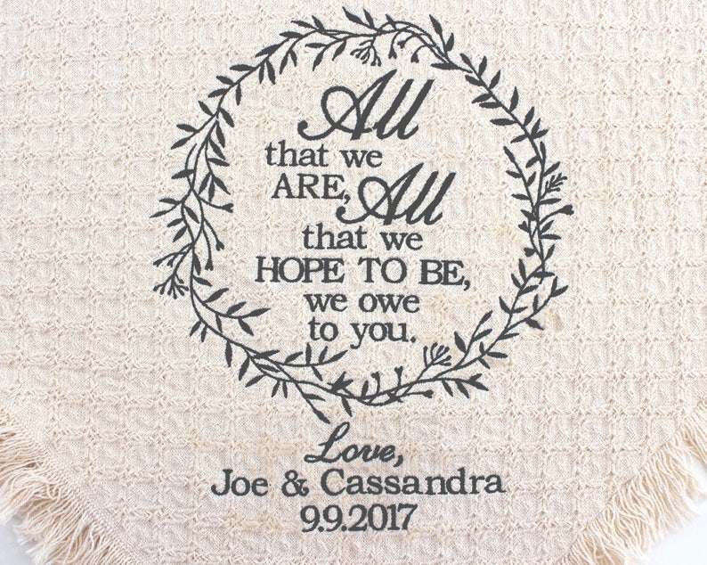 Parents Wedding Gift Parent of the Bride Parent of the Groom Gift Parents Gift from Bride and Groom All that we are Keepsake Blanket image 4