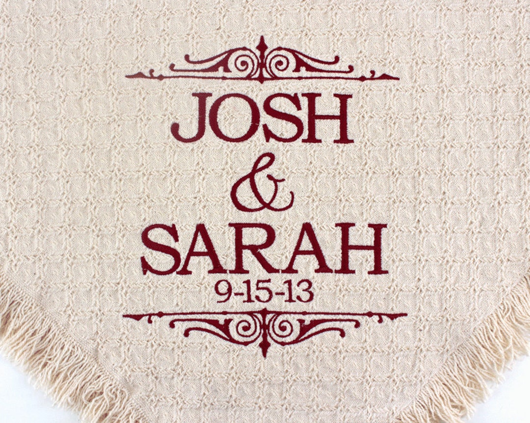 Personalized Wedding Throws and Blankets Custom Embroidered Monogrammed