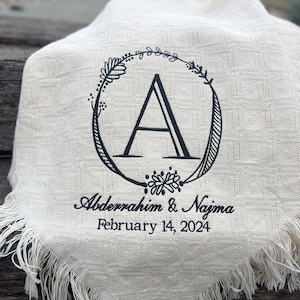 Personalized WEDDING blanket with last name INITIAL | embroidered throws | custom afghan  | wedding gift | personal gift for newlyweds | USA