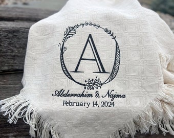 Personalized WEDDING blanket with last name INITIAL | embroidered throws | custom afghan  | wedding gift | personal gift for newlyweds | USA