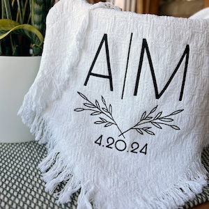 Personalized wedding blankets with their INITIALS | embroidered throws | custom monogrammed afghan | personal wedding gift | new couple USA