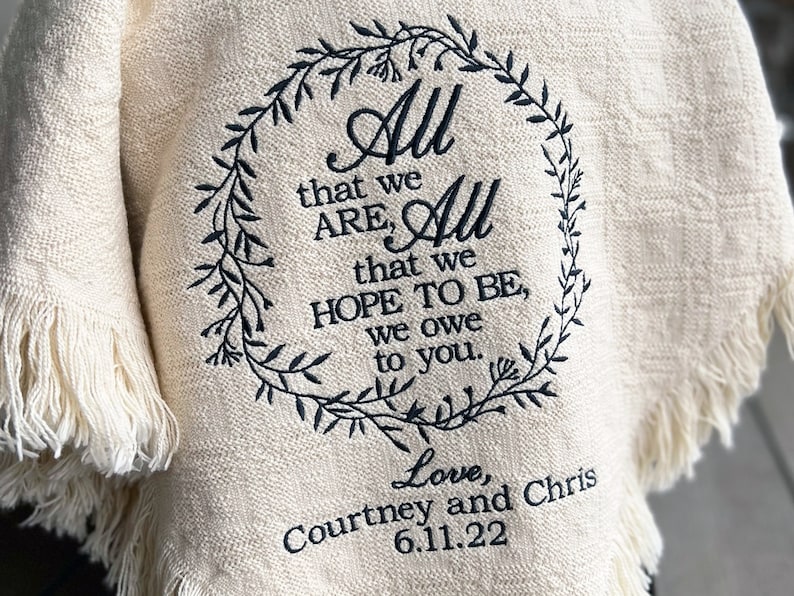 Parents Wedding Gift Parent of the Bride Parent of the Groom Gift Parents Gift from Bride and Groom All that we are Keepsake Blanket Natural Woven