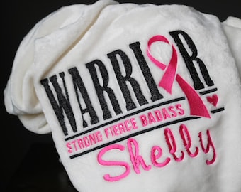 ZACHTSTE kankerstrijder deken - cadeau voor kankerpatiënt door middel van chemo - aangepaste belettering - warme plaid gepersonaliseerd - aangepast kankerlint