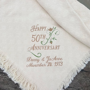 Personalized Anniversary Embroidered Throws and Blankets |  Perfect Anniversary Gift  | 50th Anniversary Gift for Parents Mother | Golden