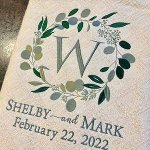 Personalized wedding embroidered throws + blankets | custom monogram | wedding gift | personal wedding afghan | last name initial | outdoor