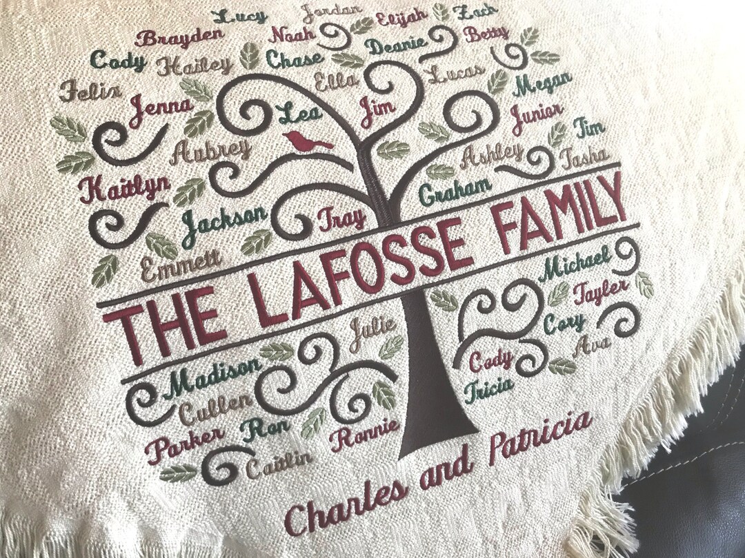 Personalized Family Tree Blanket Custom Embroidered Family Throws