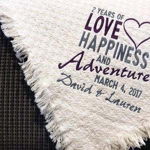 2nd Anniversary Cotton Gift Personalized | Embroidered Throws and Blankets |  Unique Cotton Gift  | Anniversary Gift | Second or Wedding USA
