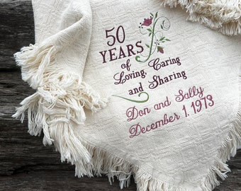 Personalized Anniversary Embroidered Throws and Blankets |  Custom Embroidered Wedding  | Anniversary Gift | Completely Personalized by You!