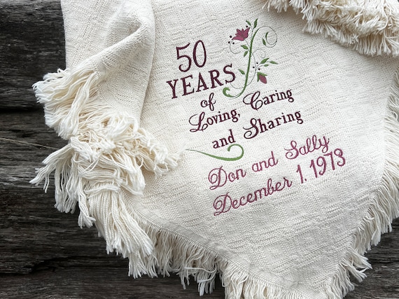 Personalized Anniversary Embroidered Throws and Blankets Custom Embroidered Wedding Anniversary Gift Completely Personalized by You Etsy