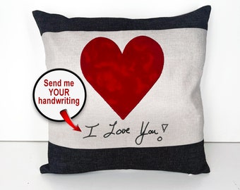 YOUR handwriting on this VALENTINE DAY pillow | custom embroidery signature | anniversary gift | my handwriting | personalized | unique gift