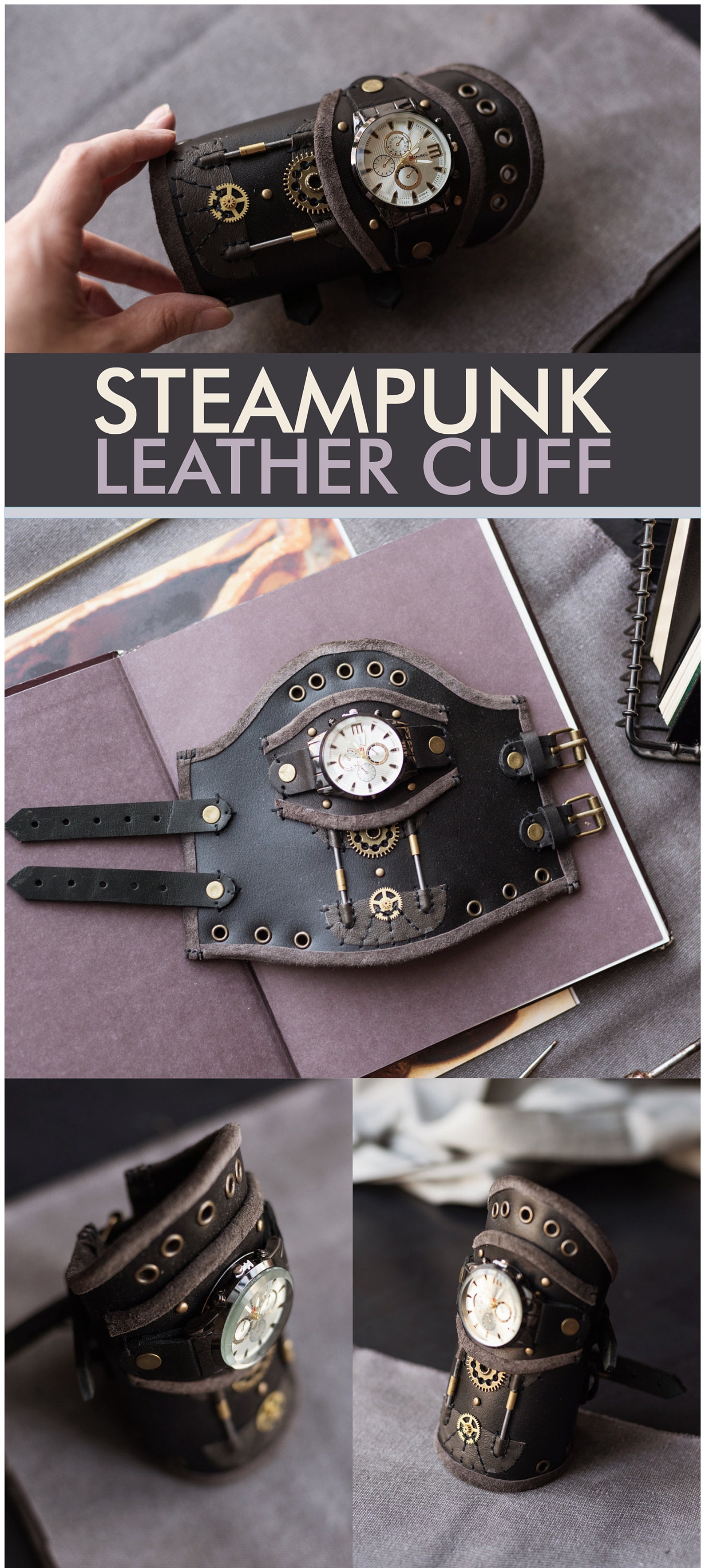 Leather Steampunk Wrist Cuff Steampunk Wristband Steampunk Etsy