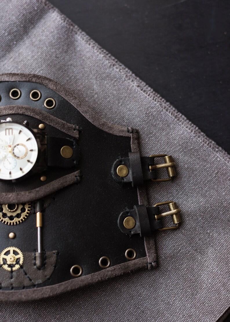 Leather Steampunk Wrist Cuff Steampunk Wristband Steampunk Etsy