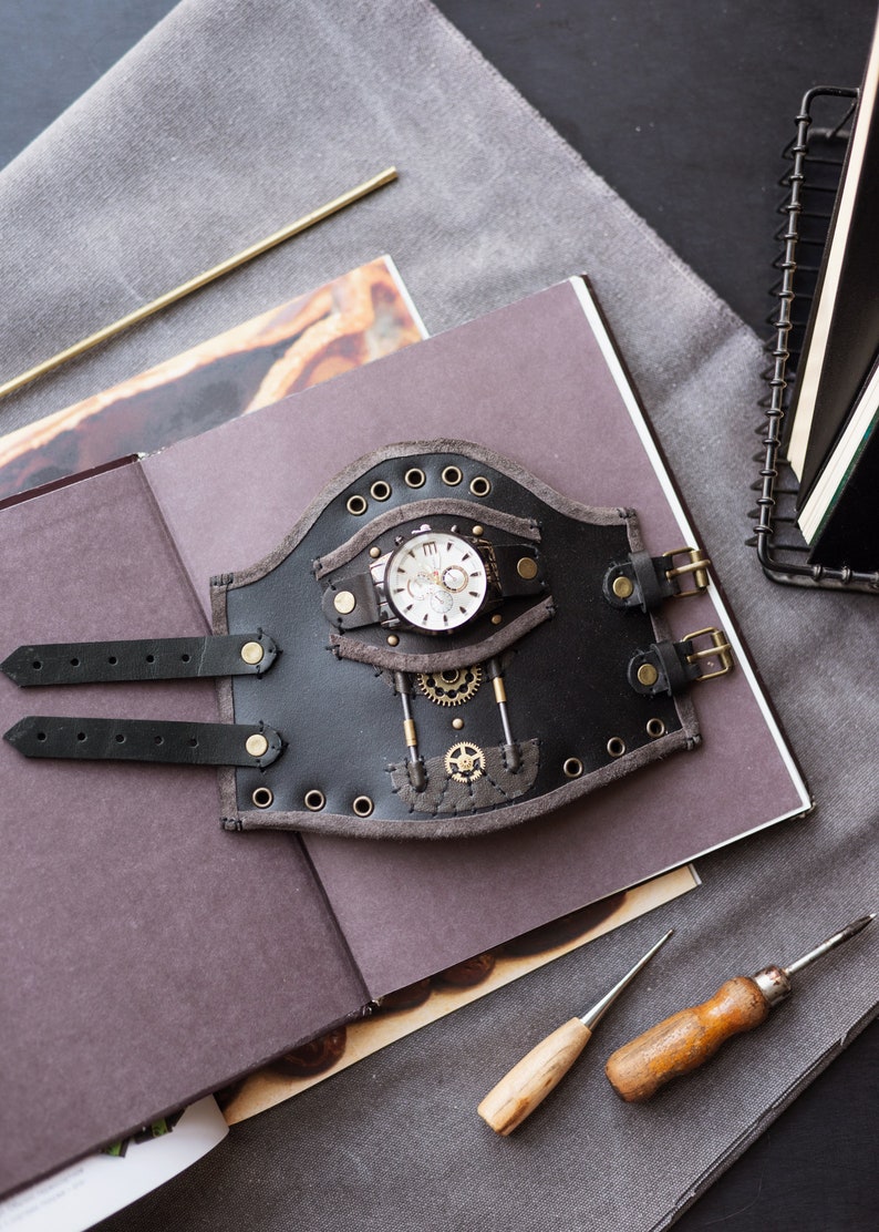 Leather Steampunk Wrist Cuff Steampunk Wristband Steampunk Etsy