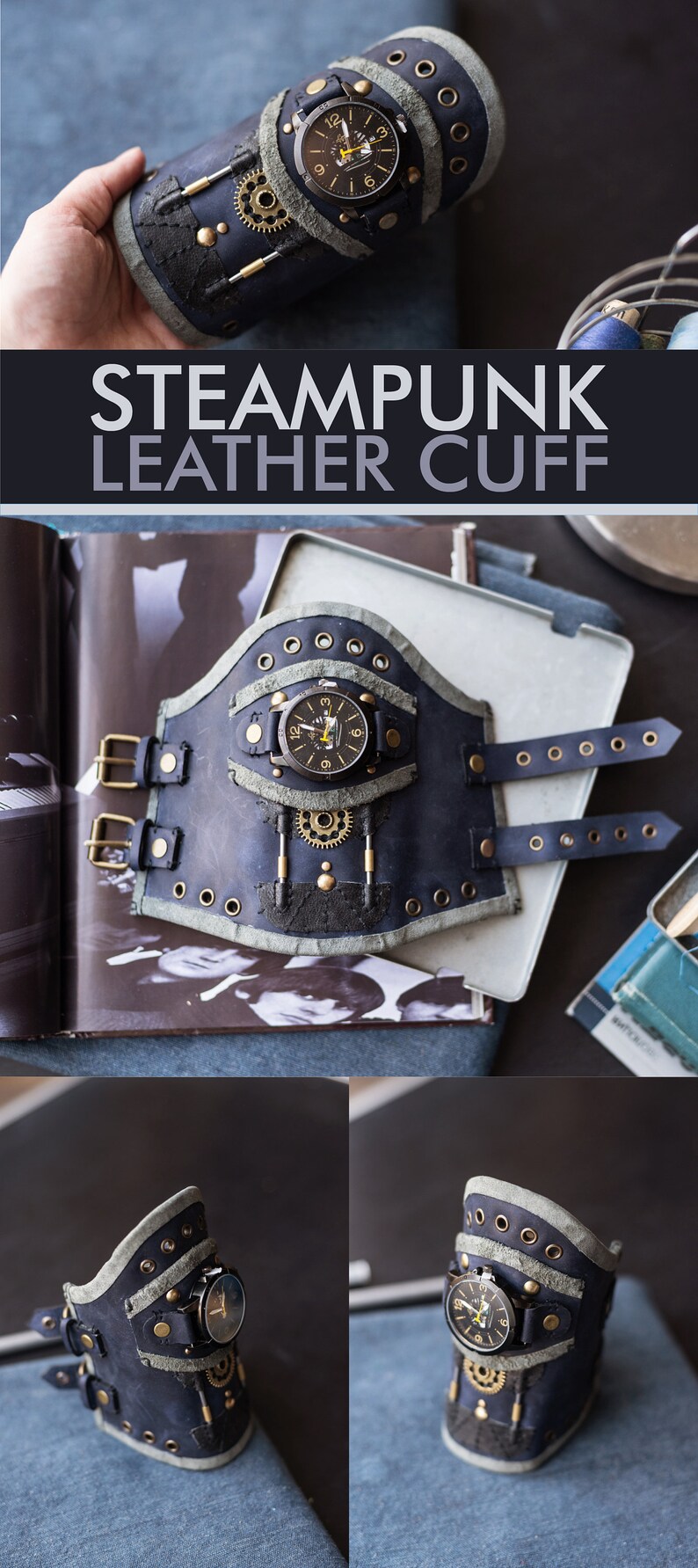 Leather Steampunk Wrist Cuff Steampunk Wristband Steampunk Etsy