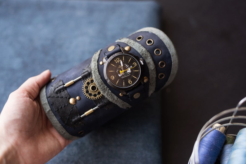 Leather Steampunk Wrist Cuff Steampunk Wristband Steampunk Etsy