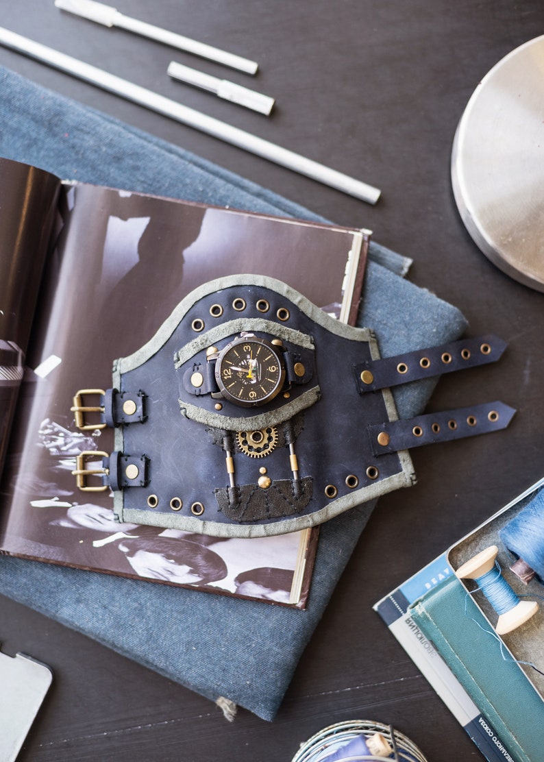 Leather Steampunk Wrist Cuff Steampunk Wristband Steampunk Etsy