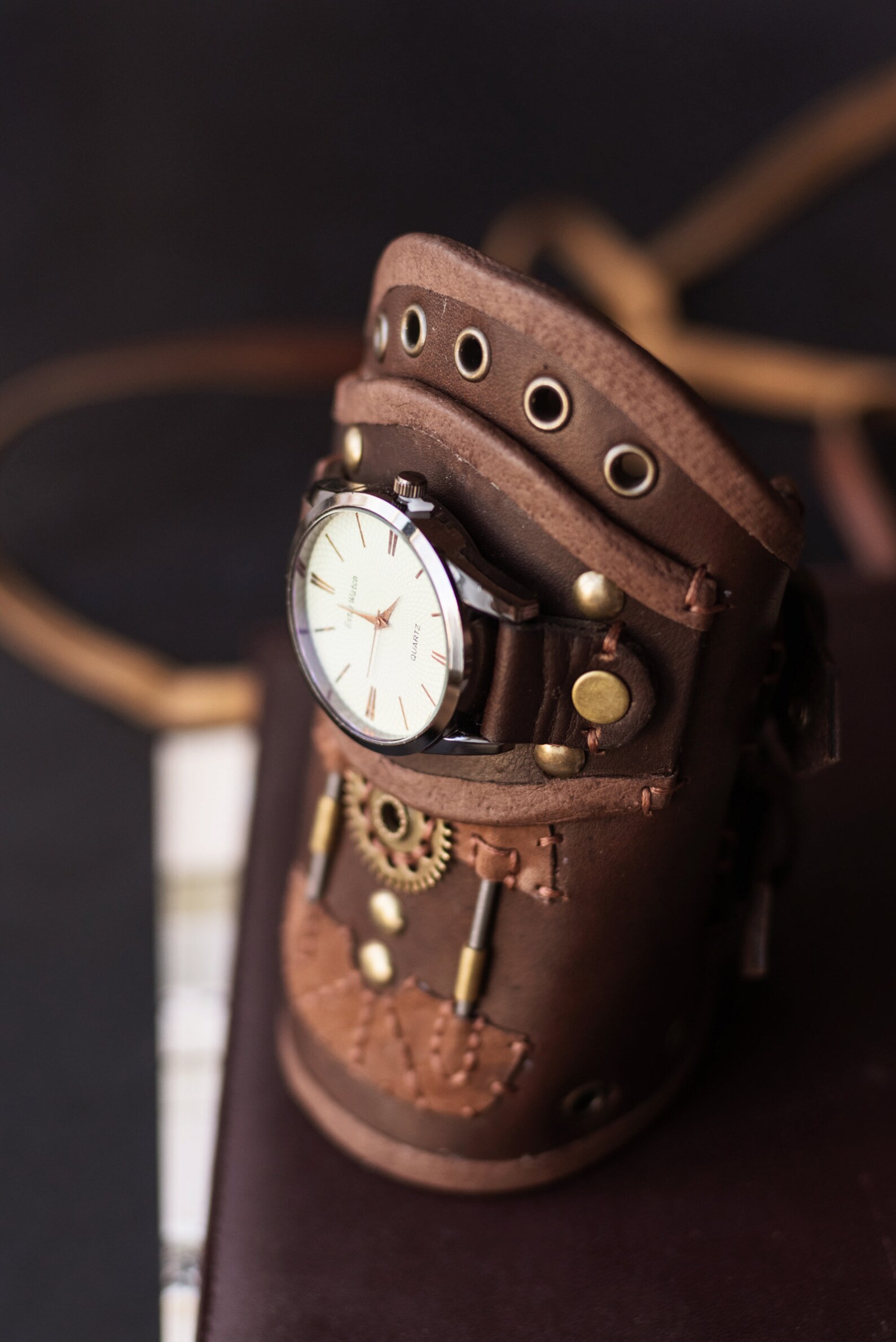 Leather steampunk wrist cuff Steampunk wristband Steampunk Etsy