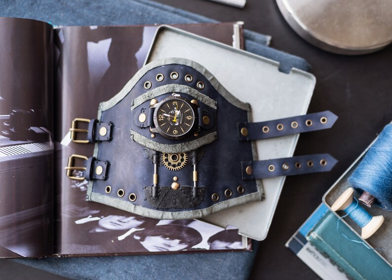 Leather Steampunk Wrist Cuff Steampunk Wristband Steampunk Etsy