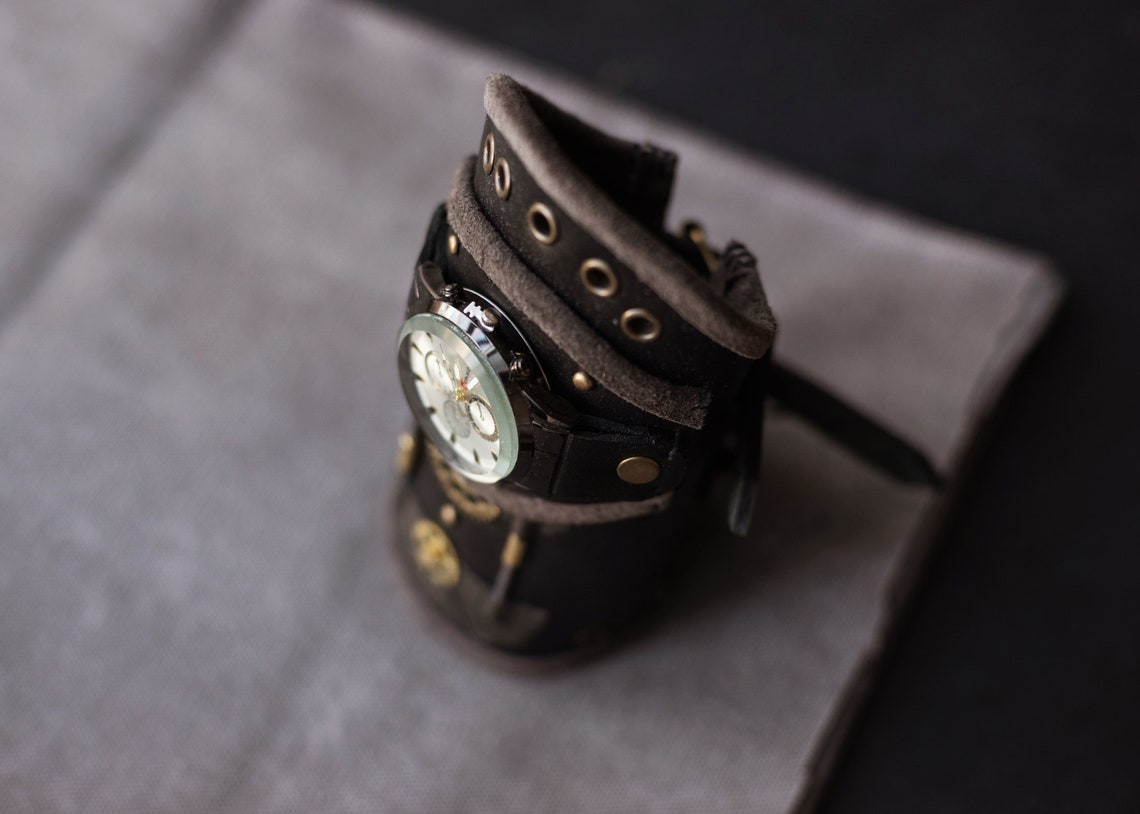 Leather Steampunk Wrist Cuff Steampunk Wristband Steampunk Etsy