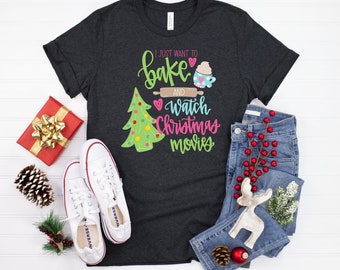 Christmas Tee - Holiday Baking Shirt - Winter T-shirt - Womens long sleeve shirt - Christmas T-Shirt - Baking T-Shirt - Christmas Movies Tee