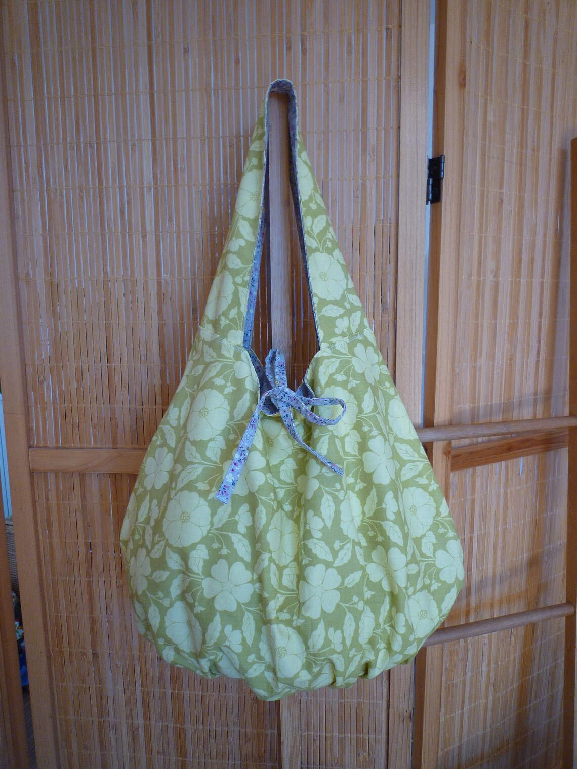 Fabric shoulder bag reversible floral green cotton and grey Etsy