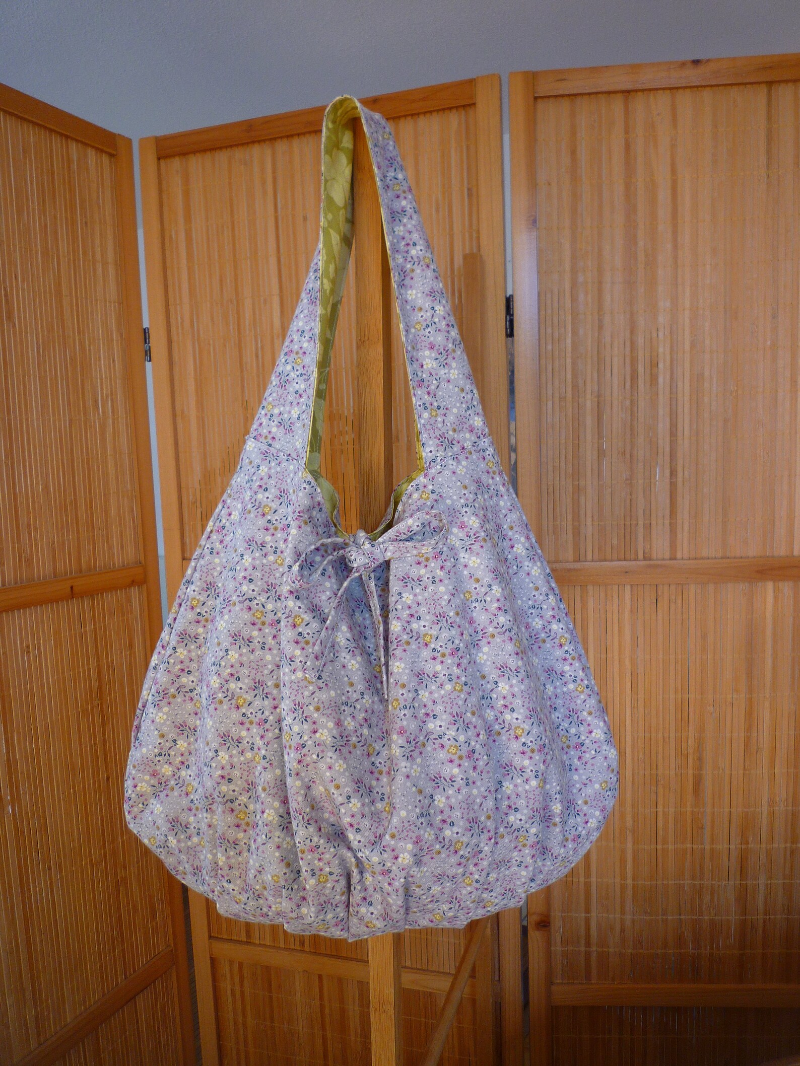 Fabric shoulder bag reversible floral green cotton and grey Etsy