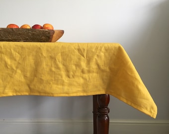 Mustard linen tablecloth/Pure Linen Tablecloth or napkin/Made in UK tablecloth/100% linen cloth/dark yellow linen tablecloth/Yellow cloth