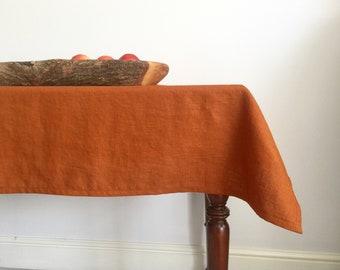 Rust linen tablecloth. Burnt orange tablecloth. Linen cotton tablecloth or napkin. Made in UK tablecloth. Coper tablecloth handmade in UK
