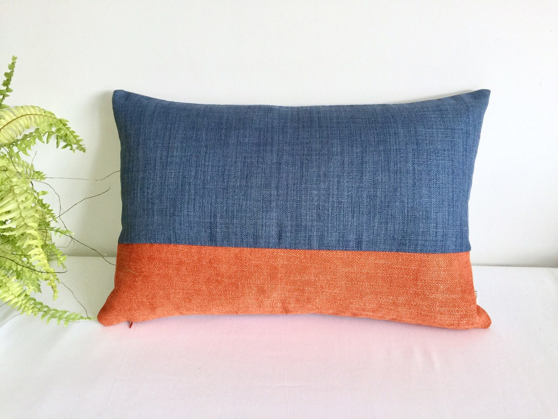 Geometric Cushion/orange and Blue Cushion or Cover/blue Orange Etsy UK
